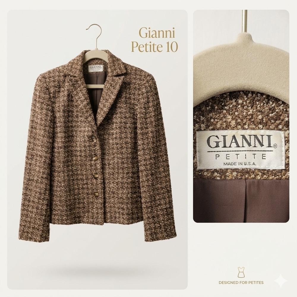 ​Gianni Petite Brown Tweed Blazer Jacket - Size 10P